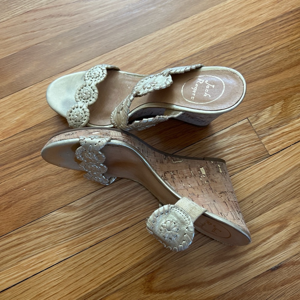 Jack Rogers Gold Wedge Sandals